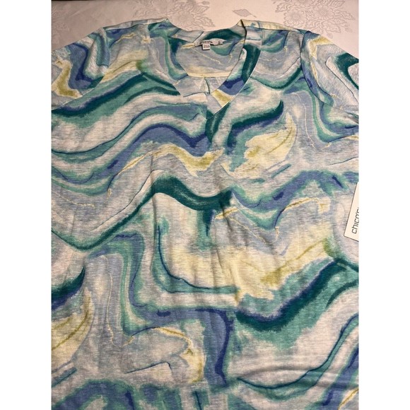 NWT CHICO'S 3/4 Sleeve 100% Linen Geode Strata Tunic Top Sz 3 - USA XL MSRP $89 - Picture 1 of 14